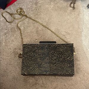 Zara Black and Gold Patterned Clutch